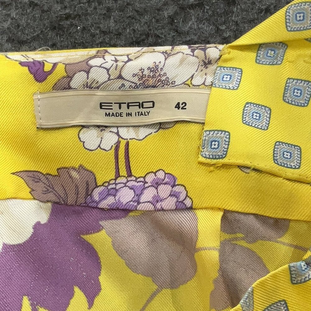 ETRO Yellow Purple Floral Print 100% Silk Sleeveless Blouse Size 42 (US 6) - Picture 5 of 5